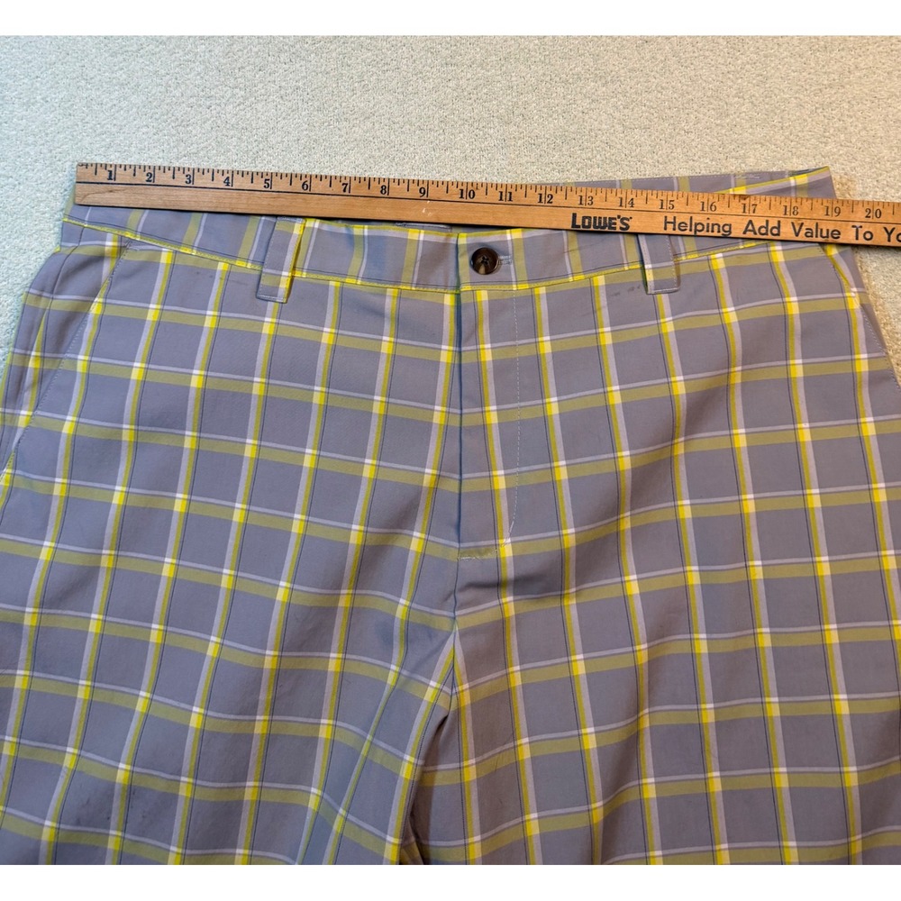 Adidas Mens Grey Yellow Plaid Golf Shorts Size 38 RN 88387 CA 40312